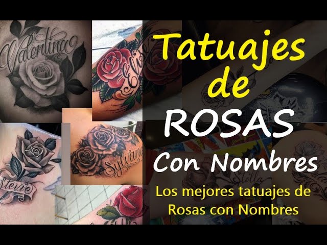 tatuajes de rosas con nombres en el brazo