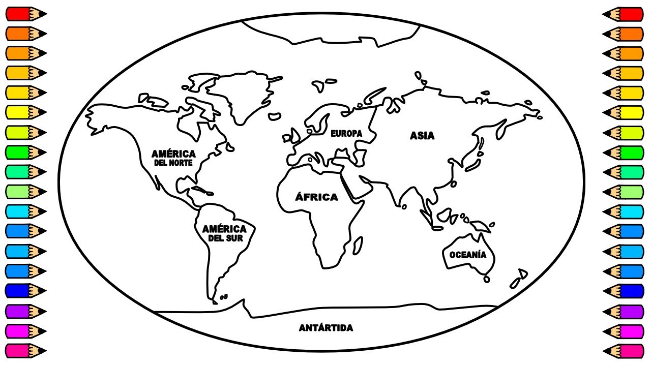 mapa de los continentes para colorear sin nombres
